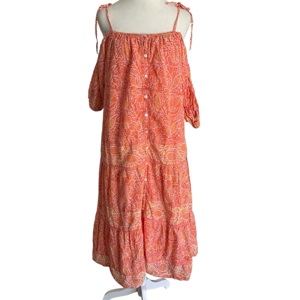 Cleobella Women's Small Orange Paisley Off-Shoulder Dress Cotton Summer Boho